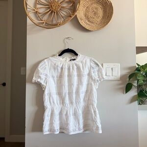 J. Crew White Eyelet Ruffled Neck Blouse